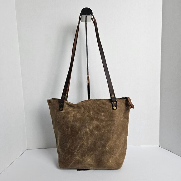 Canvas Shoulder Bag In Blue Waxed Canvas Farmers Market Tote Shoulder Bag - Picture 2 of 16